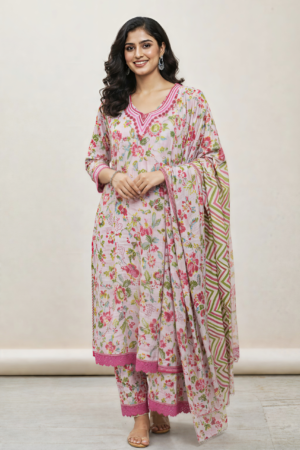Elegant Floral Cotton Kurta Set