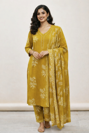 Mustard Yellow Hand Printed Cotton Kurti