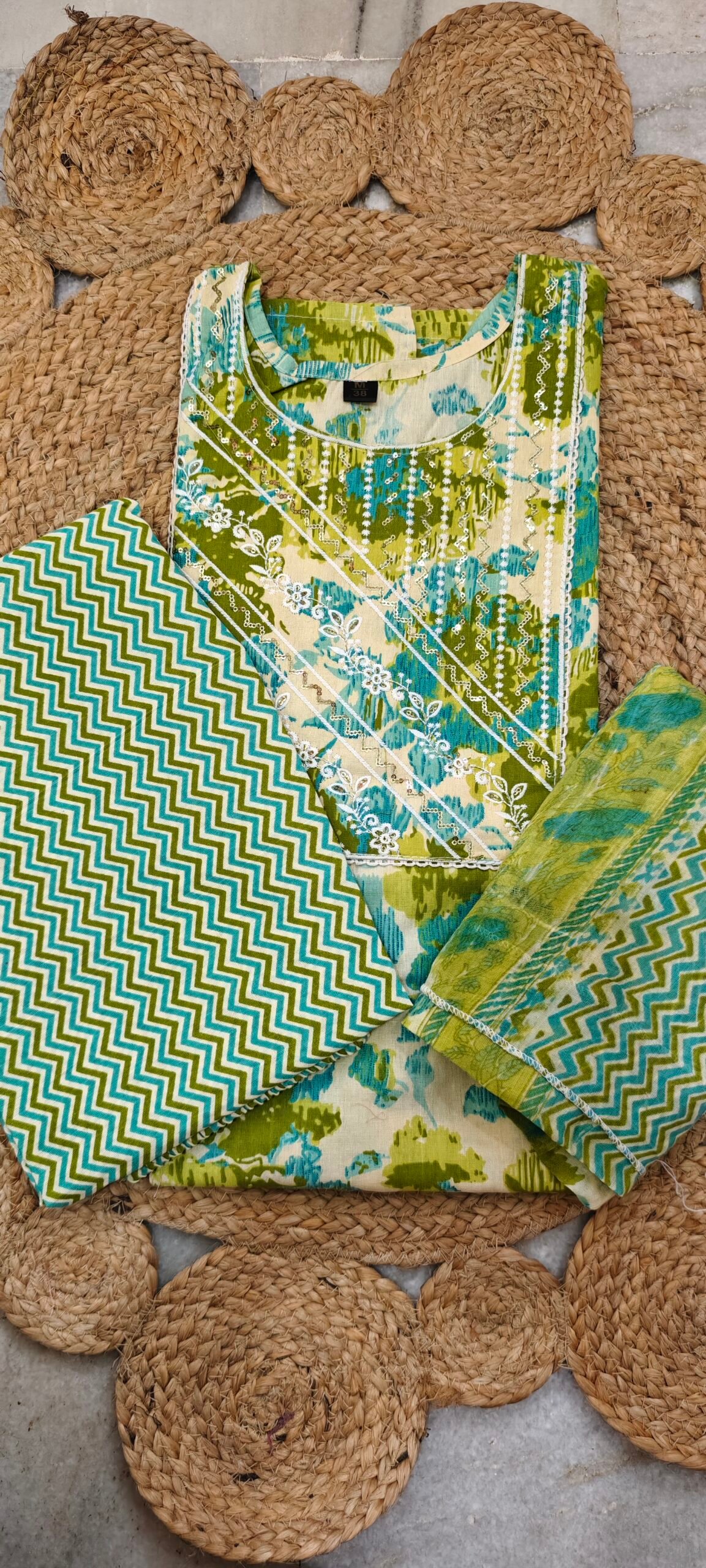 Women’s Green Printed Cotton 3 Piece Set - Image 2