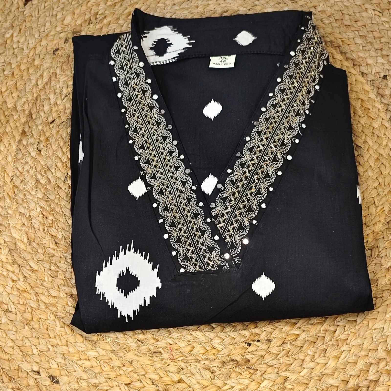 Women’s Black Printed Cotton 3 Piece Set – Kurta, Pant & Dupatta - Image 2