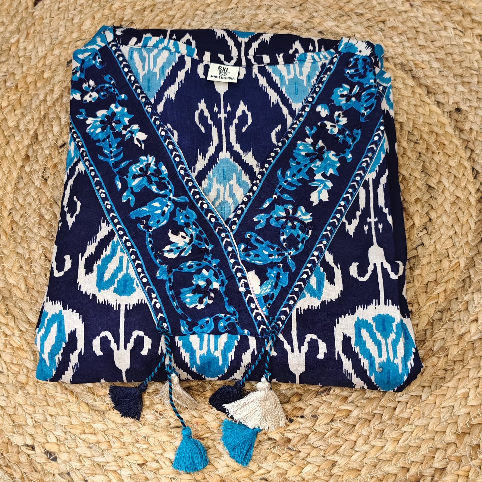 Navy Blue Printed Cotton Kurta Set with Dupatta (3-Piece Set) - Image 2