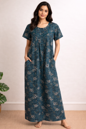 Teal Green Alpine Floral Comfort Nighty