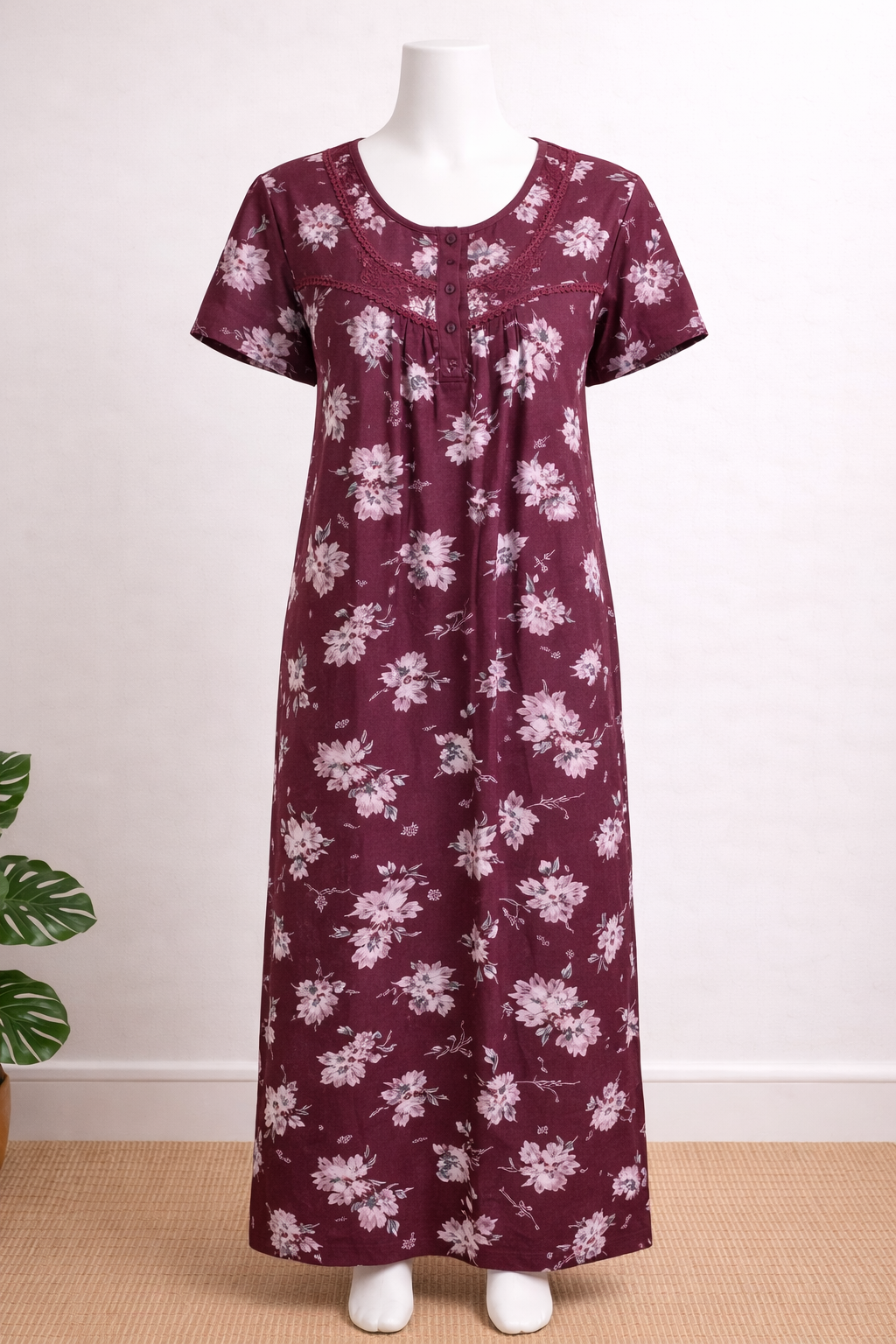 Maroon Alpine Floral Comfort Nighty - Image 2