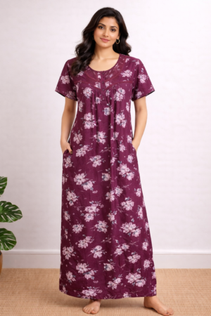 Maroon Alpine Floral Comfort Nighty