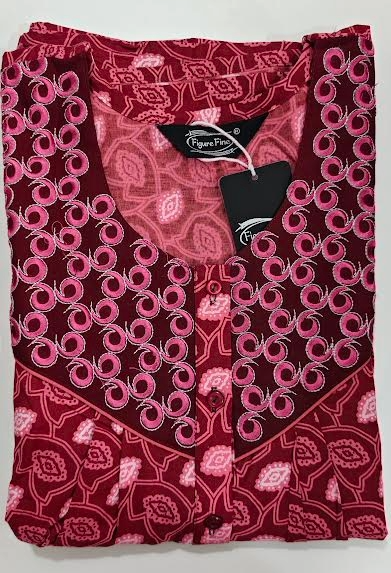 Maroon Printed Cotton Nighty for Women (Maxi Length) - Image 3