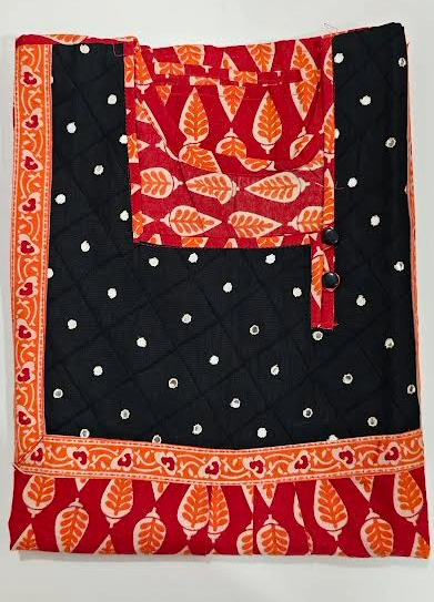 Red & Black Printed Cotton Nighty for Women - Image 3