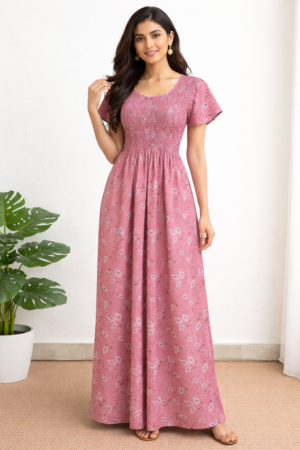 Women’s Pink Cotton Printed Nighty