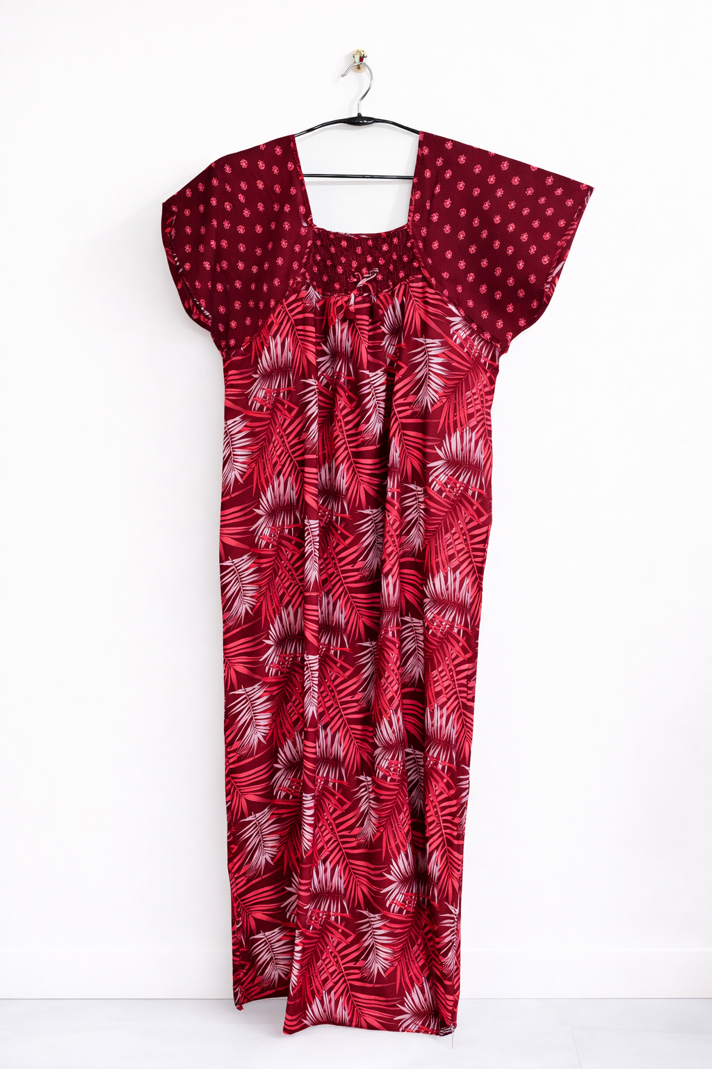 Maroon Leaf Printed Cotton Nighty - Image 4