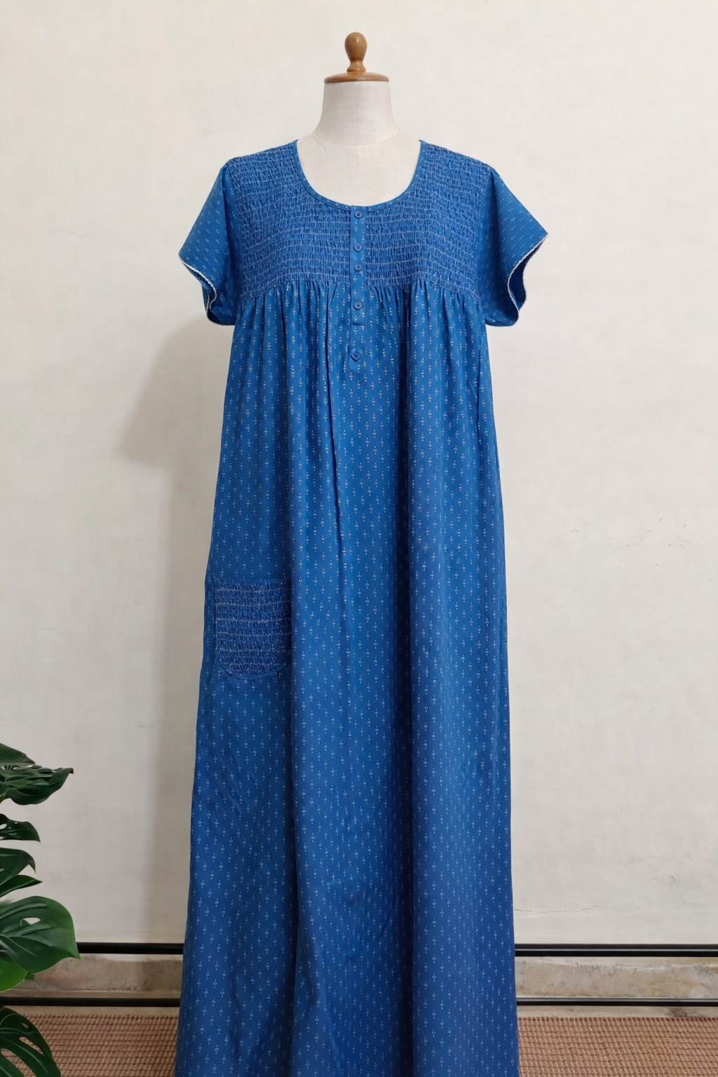 Women’s Sky Blue Cotton Nighty - Image 2