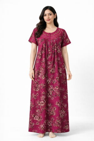 Spun Magenta Floral  Nighty for Women