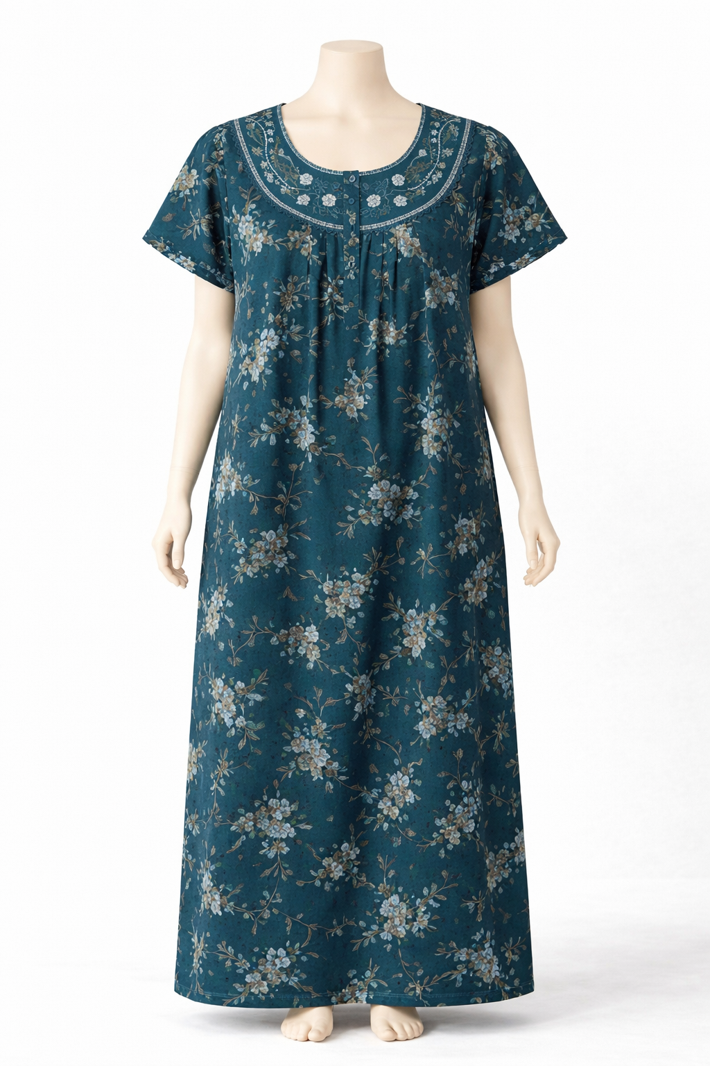 Spun Teal Floral Comfort Cotton Nighty - Image 4