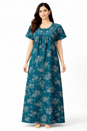 Spun Teal Floral Comfort Cotton Nighty