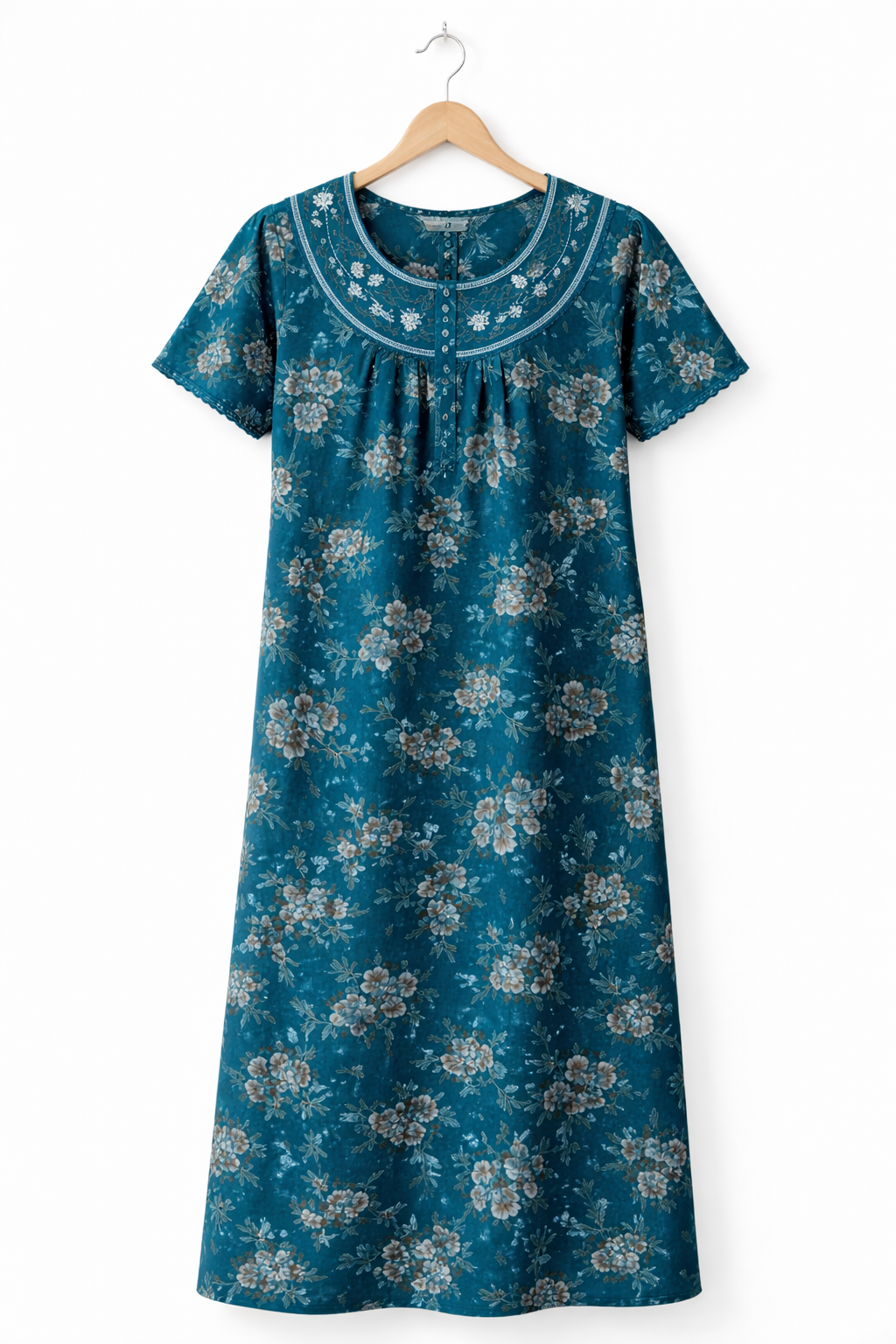 Spun Teal Floral Comfort Cotton Nighty - Image 2