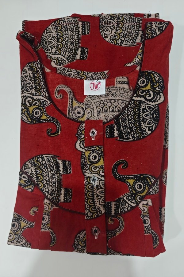 Kalamkari Cotton Nighty XL Dark Red #001211