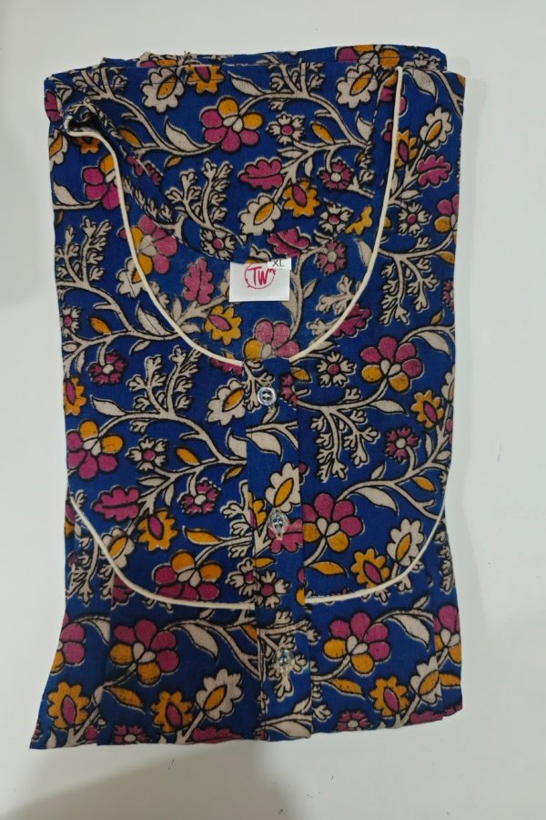 Kalamkari Cotton Nighty XL Royal Blue #001214
