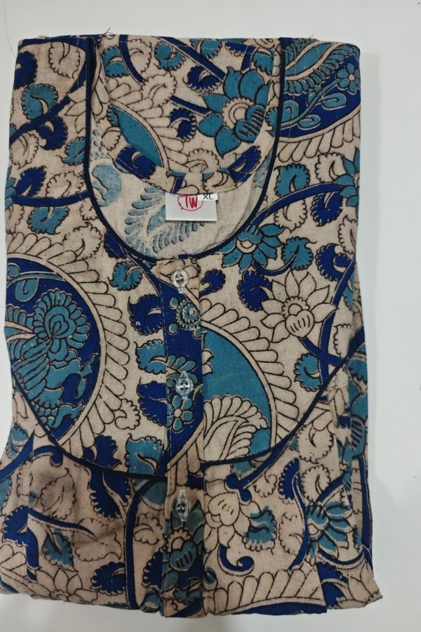 Kalamkari Cotton Nighty XL Off White #001216