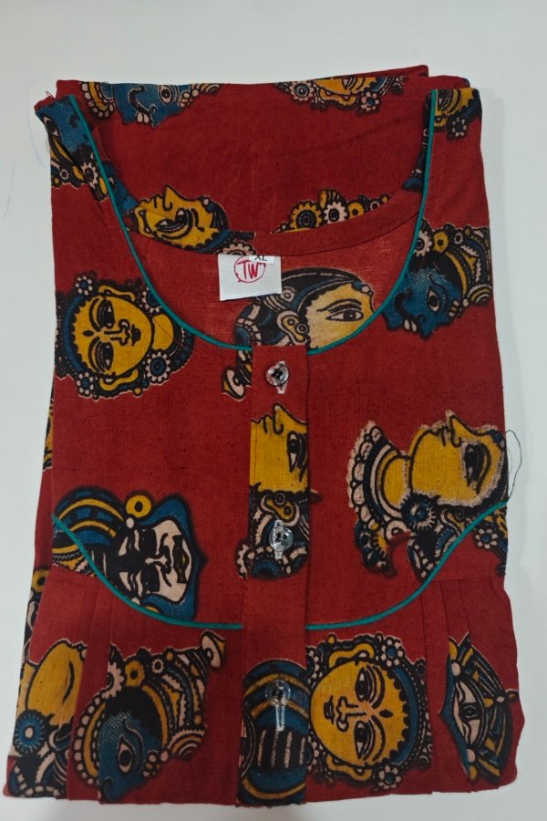 Kalamkari Cotton Nighty XL Dark Red #001212