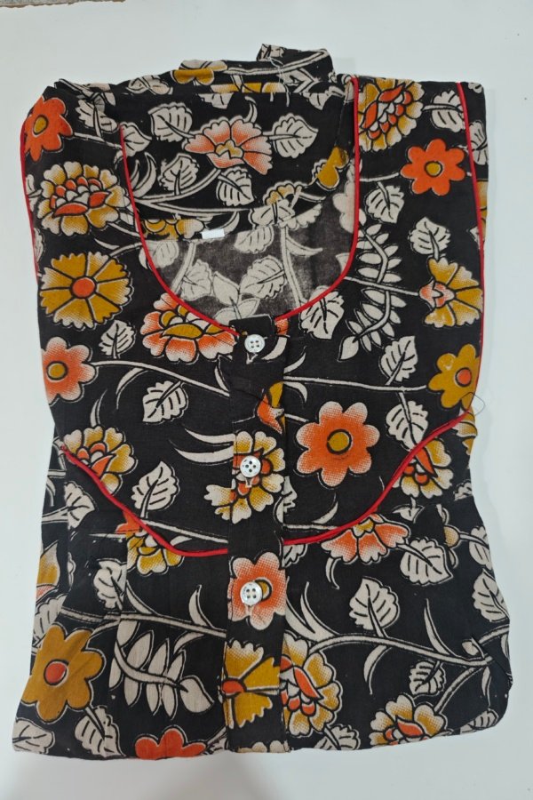 Kalamkari Cotton Nighty XL Black #001223