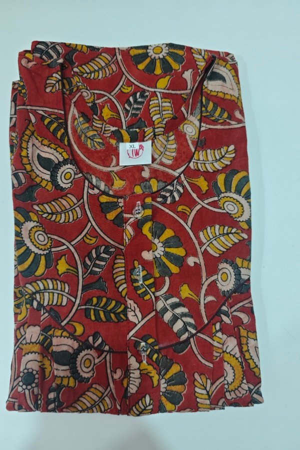 Kalamkari Cotton Nighty XL Crimson #001225