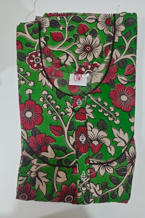 Kalamkari Cotton Nighty XL Green #001213