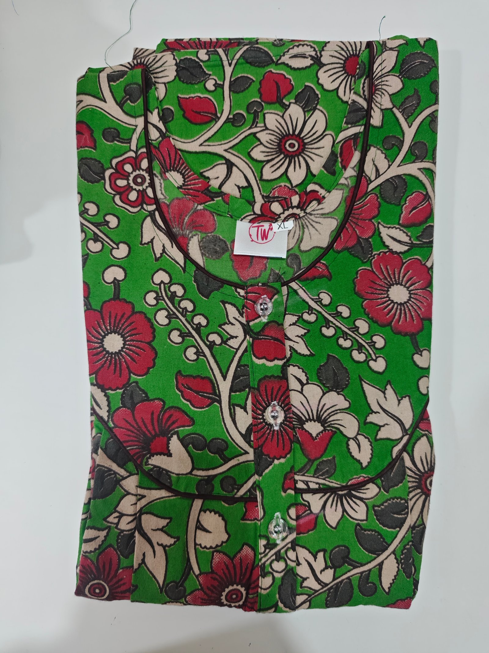 Kalamkari Cotton Nighty XL Green #001213