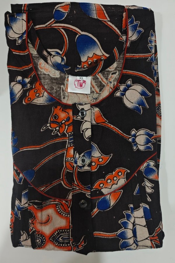 Kalamkari Cotton Nighty XL Black #001218