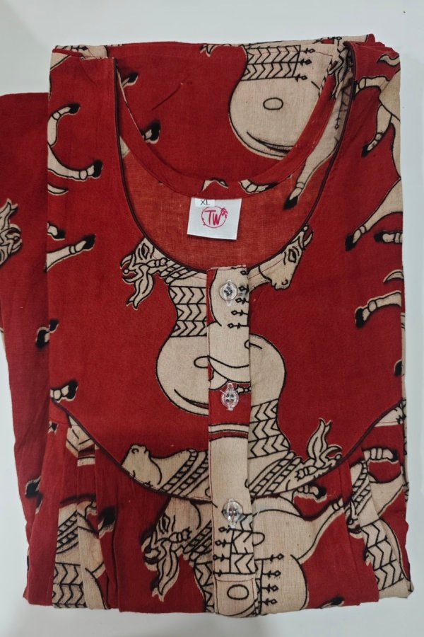 Kalamkari Cotton Nighty XL Crimson #001215