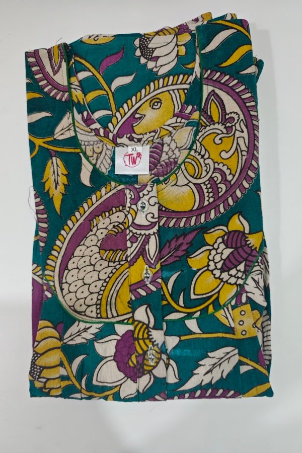 Kalamkari Cotton Nighty XL Mint #001227