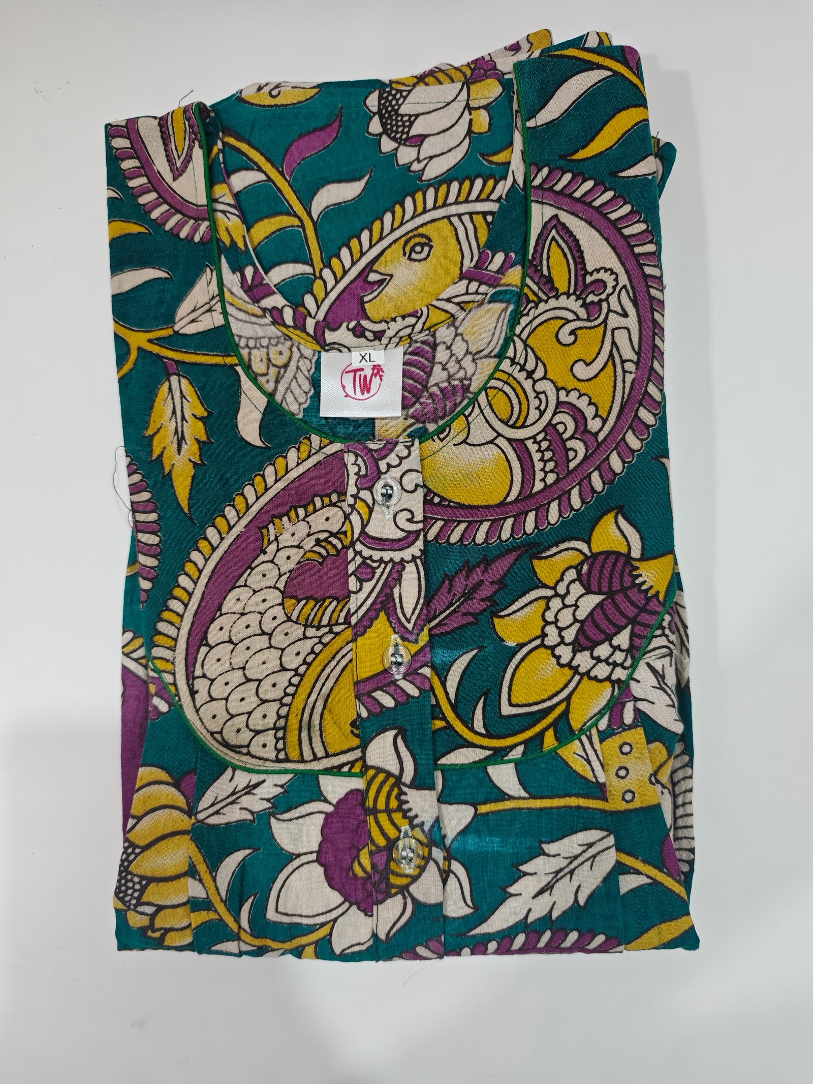 Kalamkari Cotton Nighty XL Mint #001227