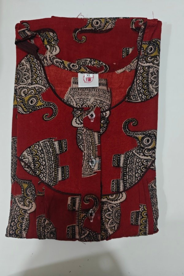Kalamkari Cotton Nighty XL Crimson #001221