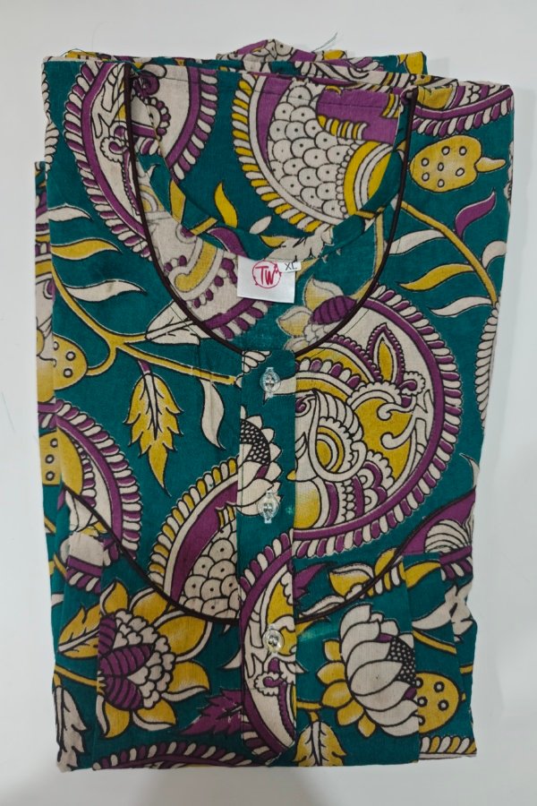 Kalamkari Cotton Nighty XL Mint #001217