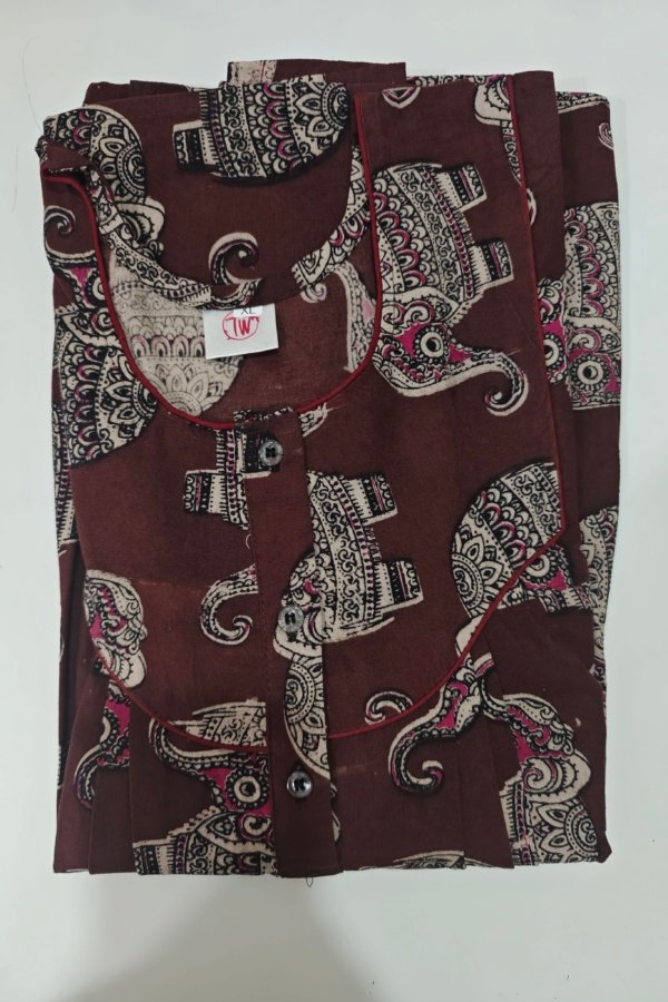Kalamkari Cotton Nighty XL Brown #001224