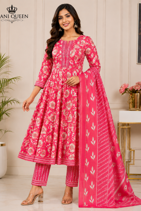 Pure cotton Anarkali kurti set XL Beige #001568