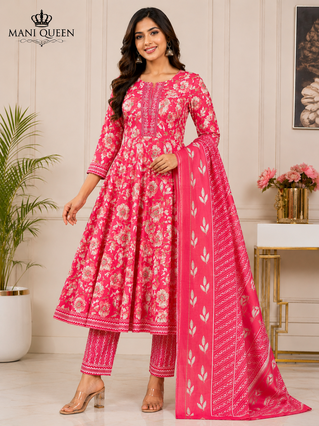 Pure cotton Anarkali kurti set XL Beige #001568