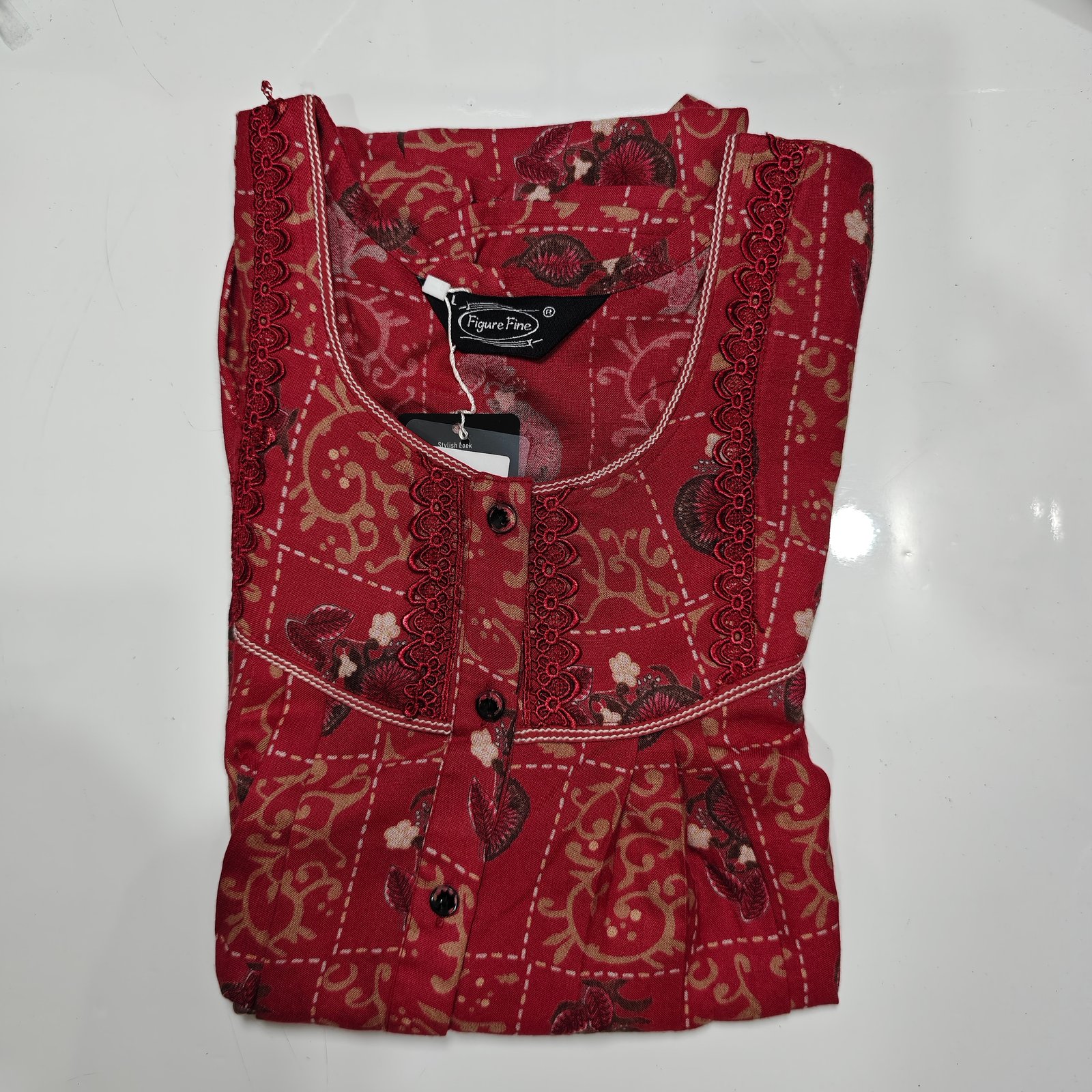 Figure Fine Fancy Lace Nighty Regular Crimson #001329