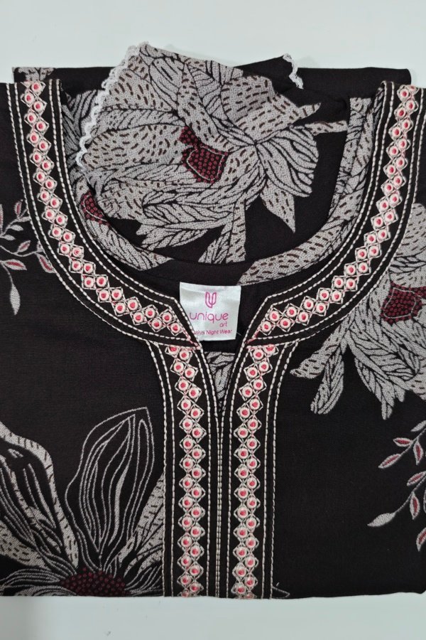 Premium Alpine Embroidery Neck Nighty Regular Black #001331