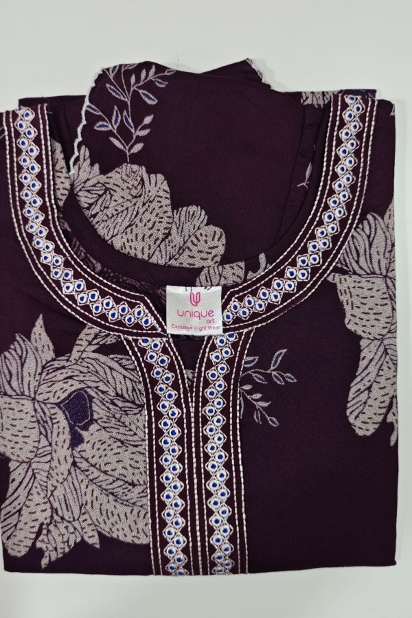 Premium Alpine Embroidery Neck Nighty Regular Maroon #001332